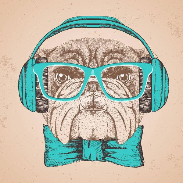 Hipster hayvan bulldog. El hayvan köpek namlu çizimi