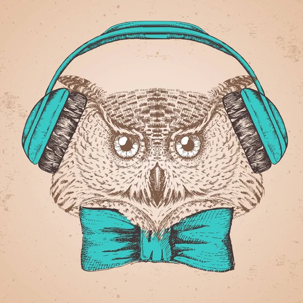 Hipster kuş baykuş. El kuş baykuş namlu çizimi