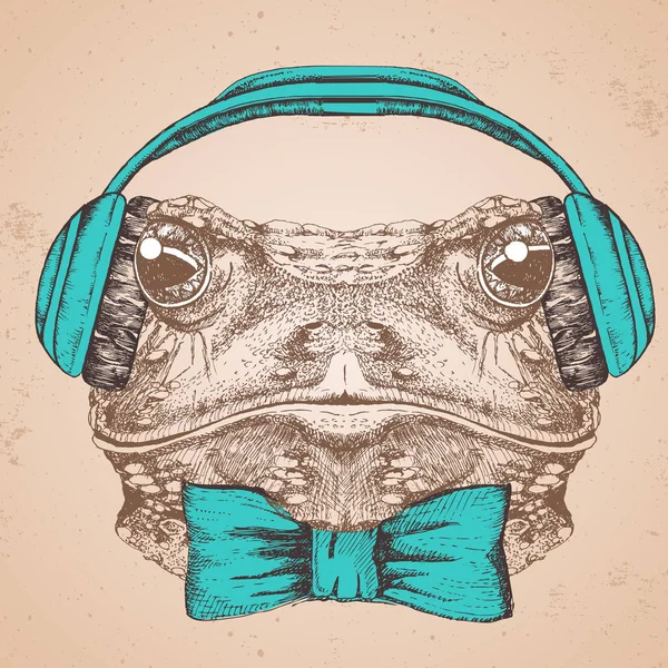 Hipster hayvan kurbağa. El çizim namlu kurbağa