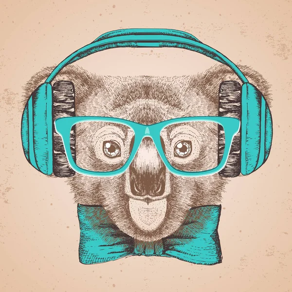 Coala animal Hipster. Desenho à mão Bocal de coala — Vetor de Stock