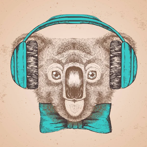 Koala animal Hipster. Dibujo a mano Bozal de koala — Archivo Imágenes Vectoriales