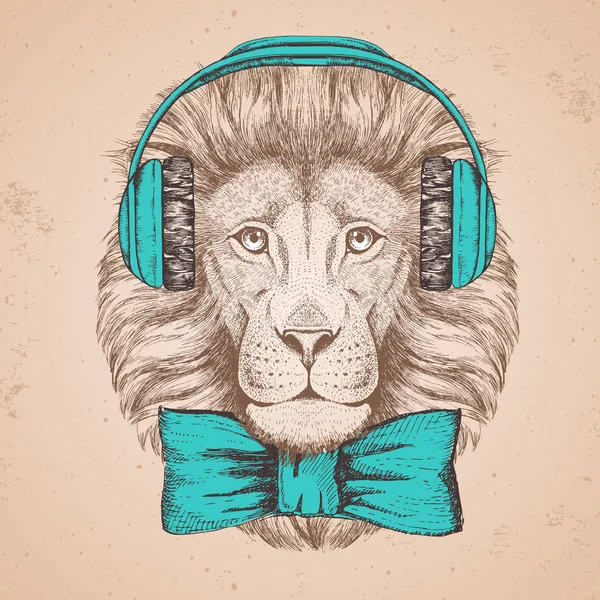 León animal Hipster. Dibujo a mano Bozal de león — Vector de stock