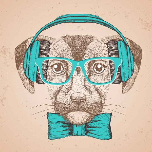Hipster hayvan köpek. El çizim namlu köpek