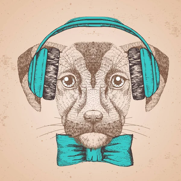 Hipster dierlijke hond. De tekening snuit van de hand van de hond — Stockvector