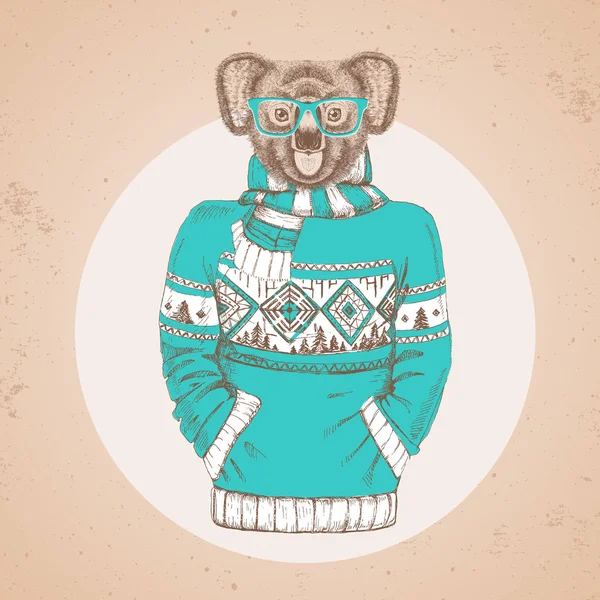 Retro Hipster mode djur koala klädd i pullover. Hipster djur — Stock vektor