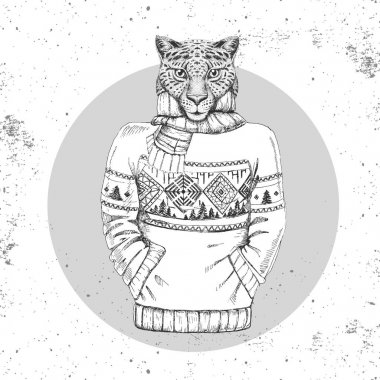 Retro Hipster moda hayvan cheetah kazak içinde giyinmiş. 