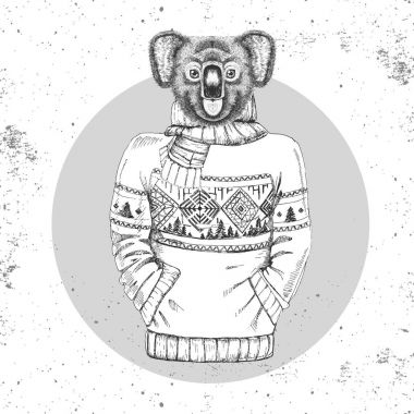 Retro Hipster moda hayvan koala kazak içinde giyinmiş.