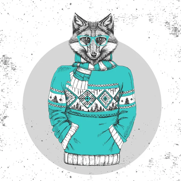 Retro Hipster moda hayvan tilki kazak içinde giyinmiş. 