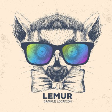 Hipster hayvan lemur. El hayvan lemur namlu çizimi
