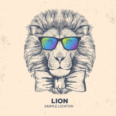 Hipster hayvan köpek. Aslan el çizim namlu