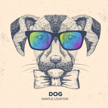 Hipster hayvan köpek. El çizim namlu köpek