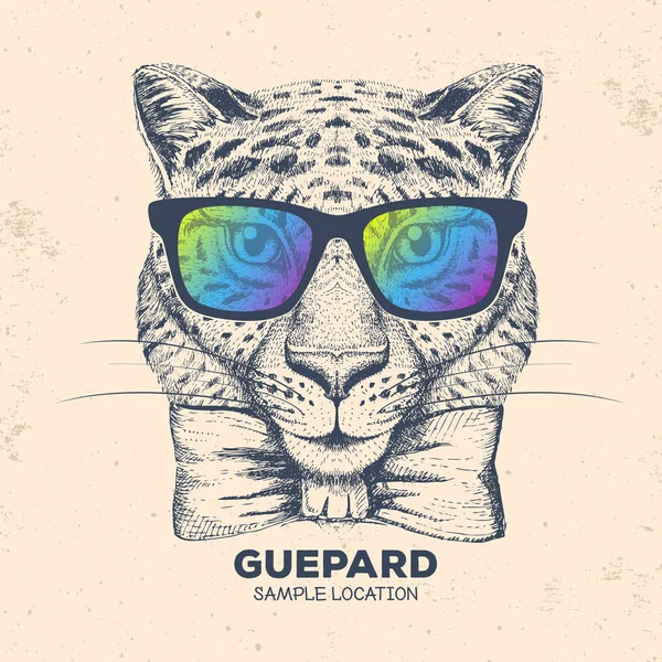 Hipster Animal Guepard. Handzeichnung Maulkorb von Guepard — Stockvektor