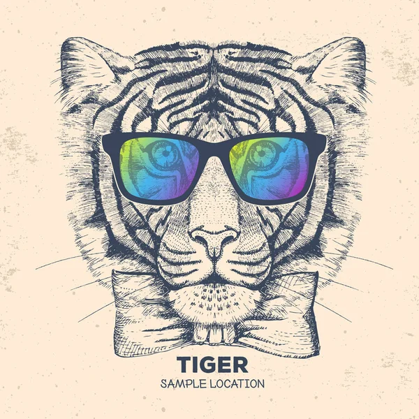 Hipster hayvan köpek. El çizim namlu Tiger