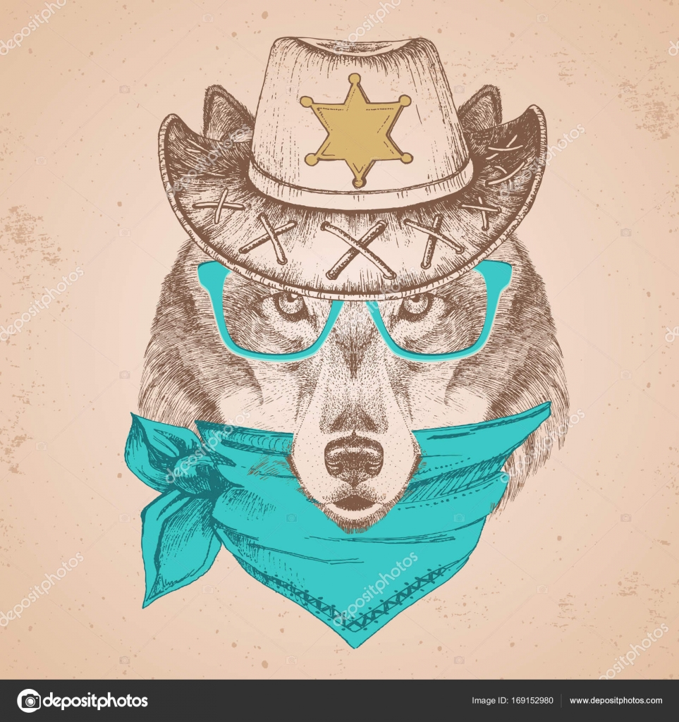 Hipster Zwierzęta Wilk Ręka Rysunek Pyska Wilka Grafika