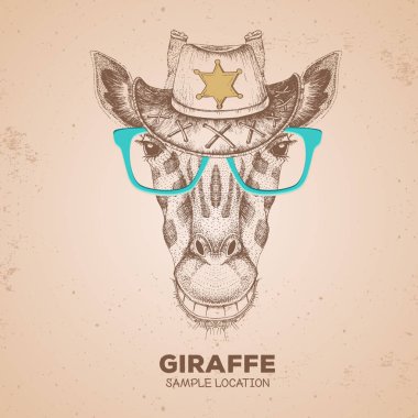 Hipster hayvan zürafa. Zürafa el çizim namlu