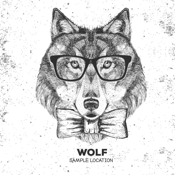 Retro-Hipster-Tier Wolf. Handzeichnung Maulkorb des Wolfes — Stockvektor