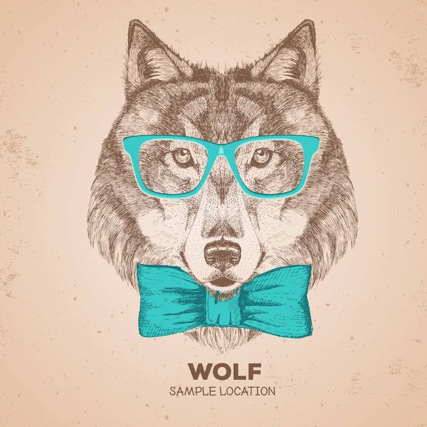 Retro-Hipster-Tier Wolf. Handzeichnung Maulkorb des Wolfes — Stockvektor