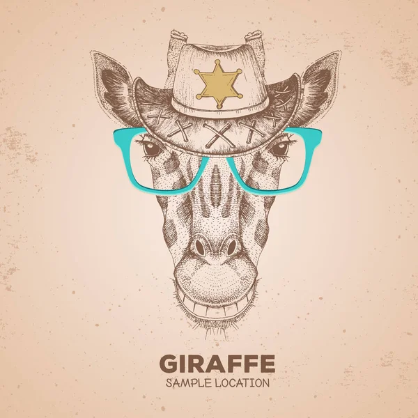 Girafe animale hipster. Dessin à la main Museau de girafe — Image vectorielle