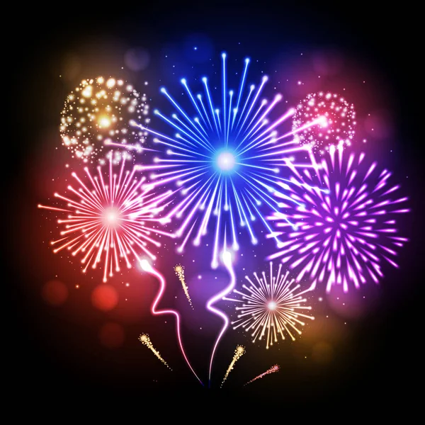Festa vettoriale fuochi d'artificio colorati. Giorno di indipendenza — Vettoriale Stock