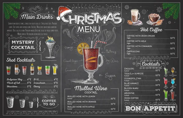 Tiza vintage dibujo diseño de menú de Navidad. Menú restaurante — Vector de stock