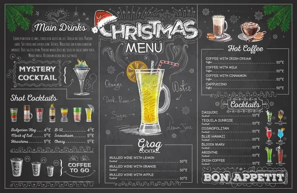 Tiza vintage dibujo diseño de menú de Navidad. Menú restaurante — Archivo Imágenes Vectoriales