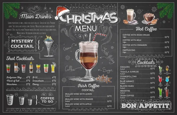 Vintage krijt tekening kerst menu ontwerp. Restaurant menu — Stockvector