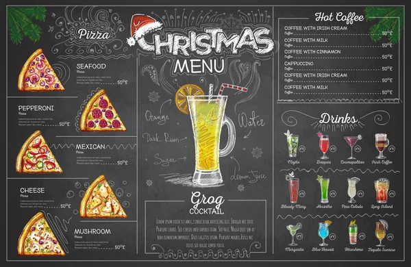 Tiza vintage dibujo diseño de menú de Navidad. Menú restaurante — Archivo Imágenes Vectoriales