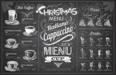 Vintage tebeşir çizim Noel menü tasarımı. Restoran Menü