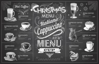 Vintage tebeşir çizim Noel menü tasarımı. Restoran Menü