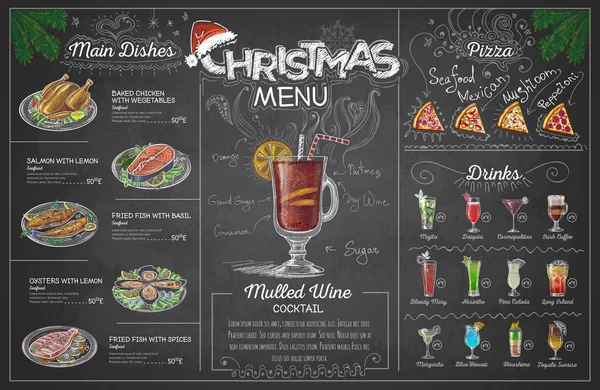 Tiza vintage dibujo diseño de menú de Navidad. Menú restaurante — Vector de stock