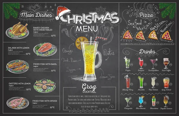 Desenho de giz vintage desenho de menu de Natal. Menu restaurante —  Vetores de Stock