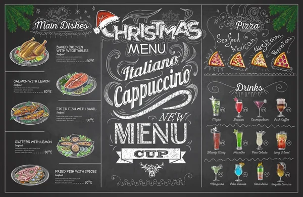 Винтажный рисунок мелом рождественское меню дизайн. Меню ресторана — стоковый вектор