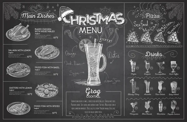 Vintage kréta rajz karácsonyi menü design. Éttermi menü — Stock Vector