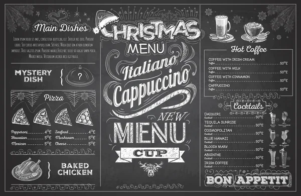 Tiza vintage dibujo diseño de menú de Navidad. Menú restaurante — Archivo Imágenes Vectoriales