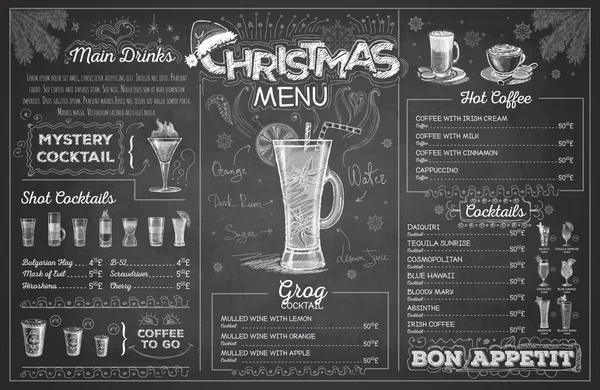 Vintage tebeşir çizim Noel menü tasarımı. Restoran Menü — Stok Vektör