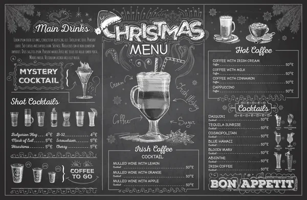 Κιμωλία vintage σχεδίασης Χριστουγεννιάτικο μενού Σχεδίαση. Μενού εστιατορίου — Διανυσματικό Αρχείο