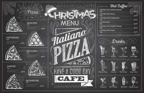 Tiza vintage dibujo diseño de menú de Navidad. Menú restaurante — Vector de stock