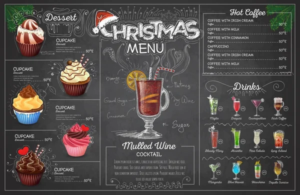 Vintage krijt tekening kerst menu ontwerp. Restaurant menu — Stockvector