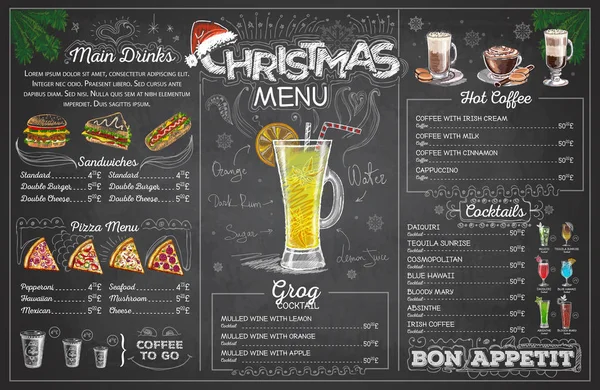 Desenho de giz vintage desenho de menu de Natal. Menu restaurante —  Vetores de Stock
