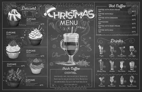 Tiza vintage dibujo diseño de menú de Navidad. Menú restaurante — Vector de stock