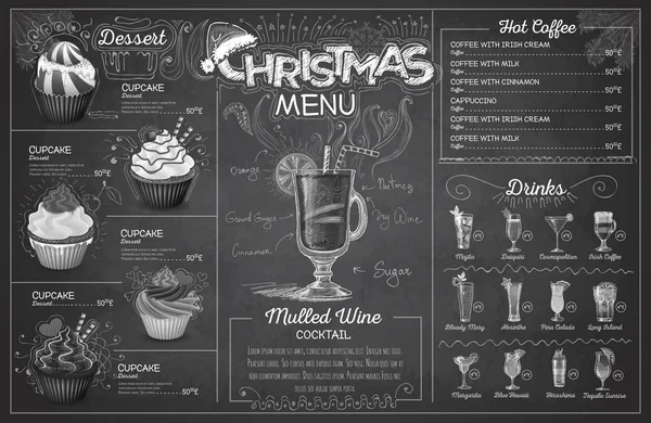 Desenho de giz vintage desenho de menu de Natal. Menu restaurante — Vetor de Stock