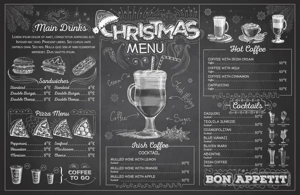 Vintage chalk drawing christmas menu design. Restaurant menu