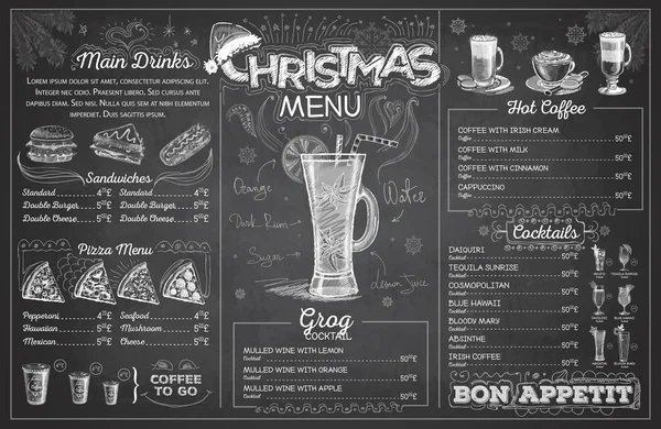Vintage krijt tekening kerst menu ontwerp. Restaurant menu — Stockvector