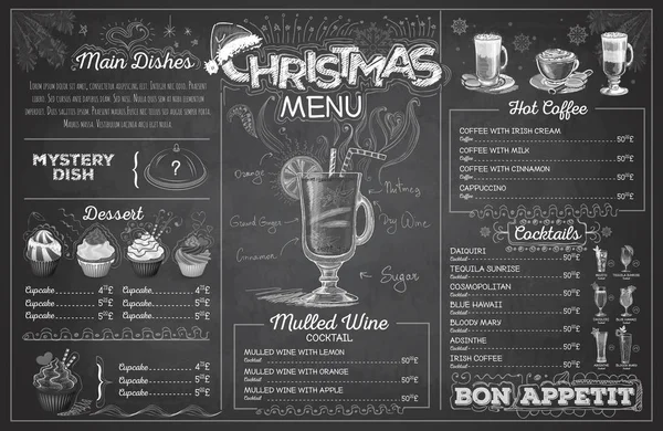 Vintage krijt tekening kerst menu ontwerp. Restaurant menu — Stockvector