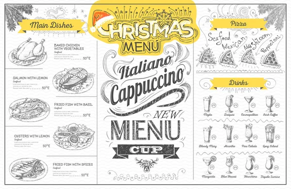 Vintage conception de menu de Noël de vacances. Menu restaurant — Image vectorielle