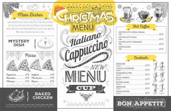 Diseño de menú navideño vintage. Menú restaurante — Archivo Imágenes Vectoriales