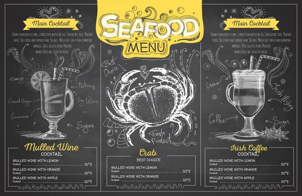 Desenho de giz vintage design de menu de frutos do mar. Menu restaurante — Vetor de Stock