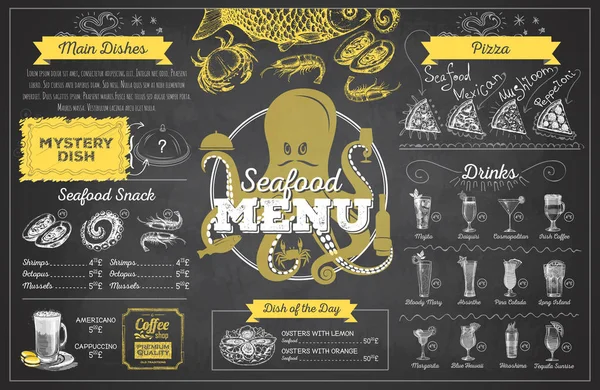 Desenho de giz vintage design de menu de frutos do mar. Menu restaurante —  Vetores de Stock