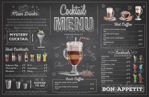 Vintage chalk drawing cocktail menu design. Restaurant menu