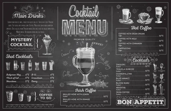 Vintage chalk drawing cocktail menu design. Restaurant menu